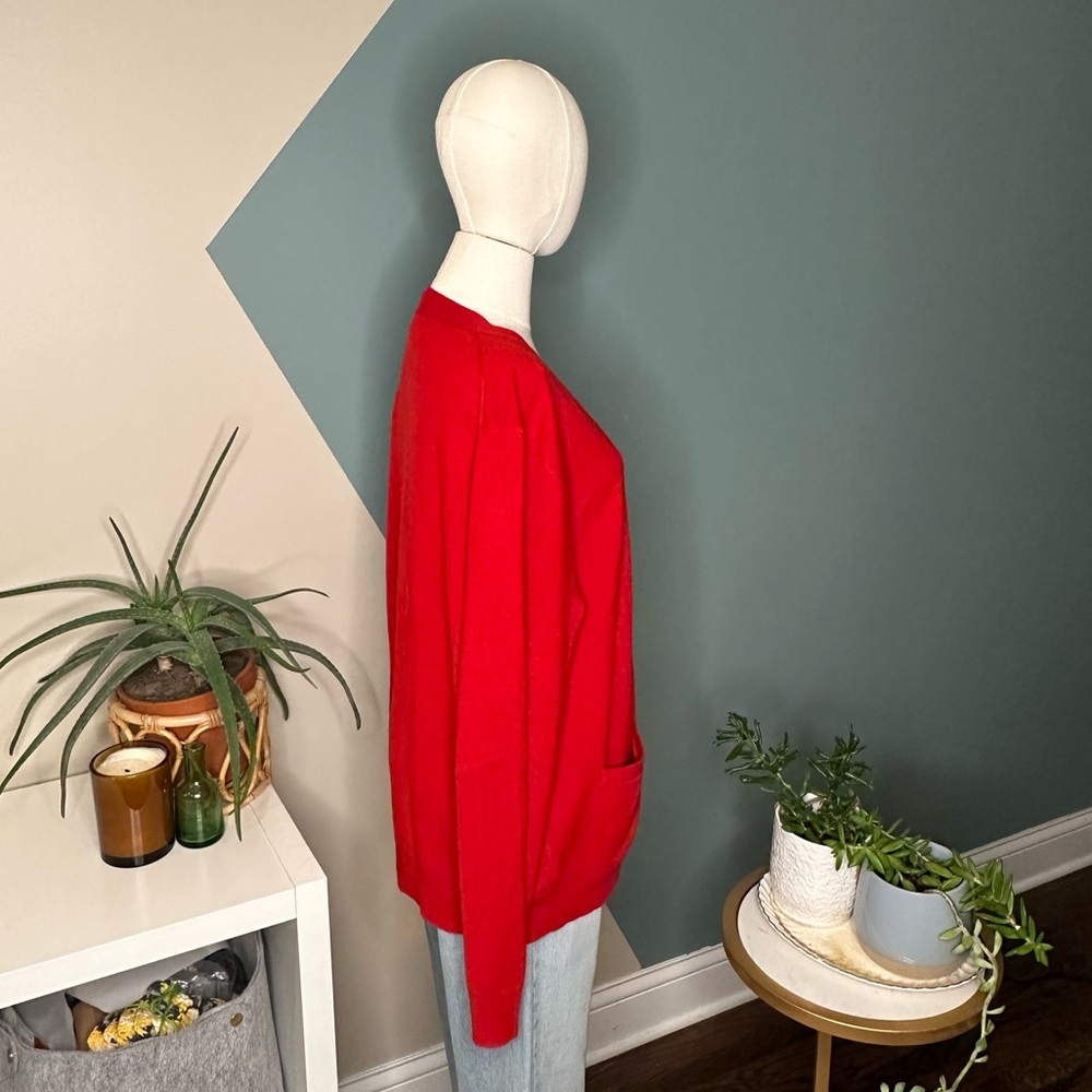 Vintage 90s Polo Ralph Lauren Cashmere Cardigan Sweater Red Y2K Classic Knit L - Picture 4 of 12